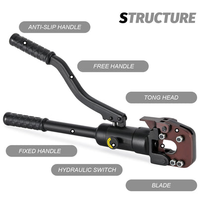 NEWTRY dia 32mm(1.26inch) Hydraulic Cable Rebar ACSR Cutter Heavy Duty 60KN Cutting Tool for Steel Wire Rope/Steel Strand/lron chain