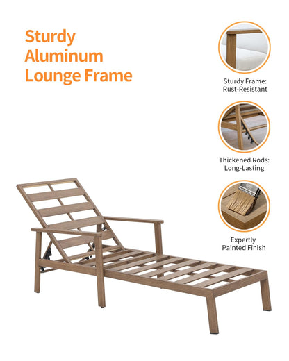 SEEHILL 2-Pack Teak Chaise Lounge Chairs, Never Rust Aluminum Outdoor Pool Lounge Chair Set with Gray Cushions, 6-Position Adjustable Patio Loungers, Outdoor Lounge Chairs for Poolside, Beach, Yard