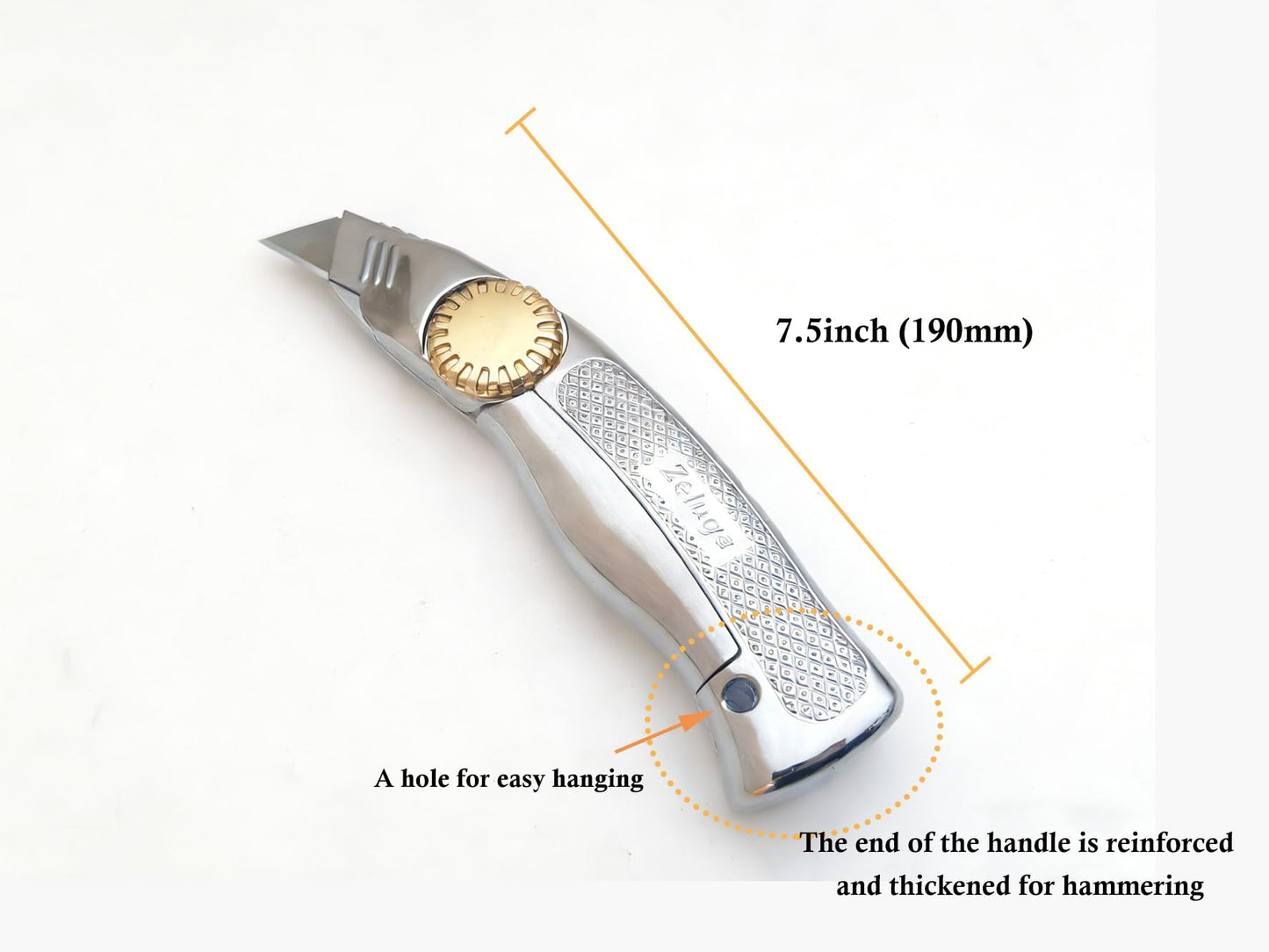 Zeluga 19-524 Fixed Blade Utility Knife with Die Cast Aluminium Housing, Quick Blade Change, 10 Blades Included