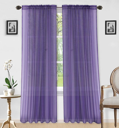 LinenTopia Window Sheer Curtains, 2 Panels, 54" x 84", Light Filtering Drapes for Living Room, Bedroom, Kitchen, Purple