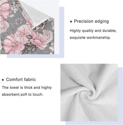 Sets 3 Sets1 1 1 ALAZA Pink Flowers Roses and Leaves on Gray Towel Bathroom Piece Bath Towel Bath Towel Hand Towel