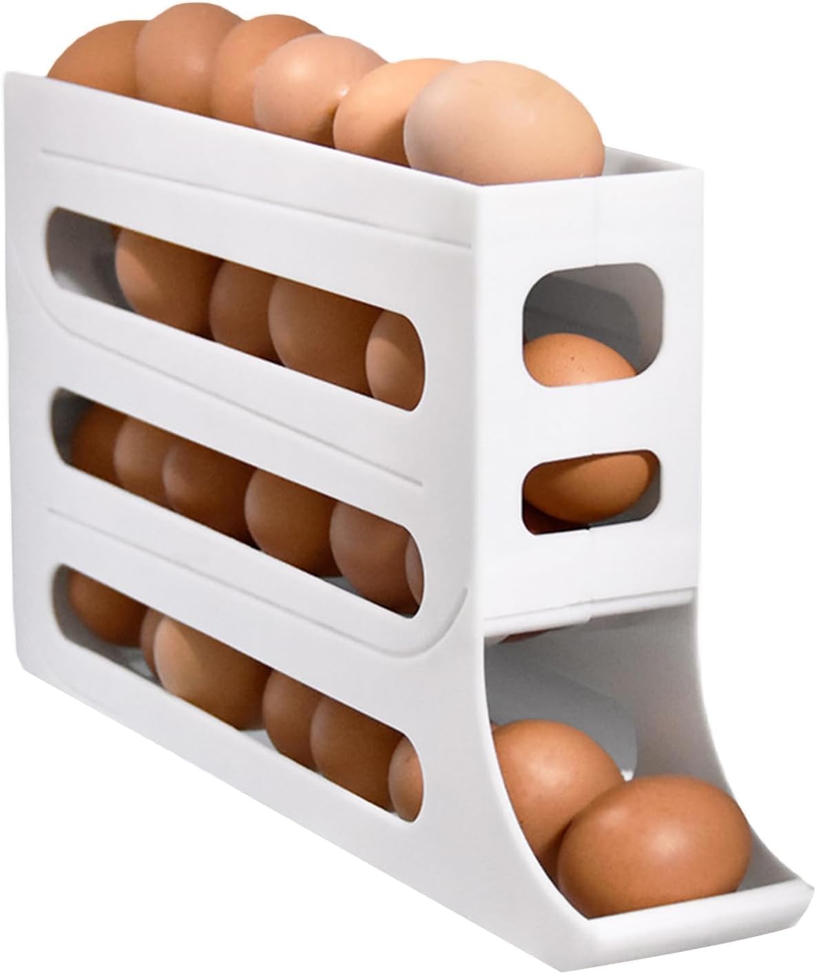4 Tiers Egg Trays, Egg Holder for Fridge, Auto Rolling Organizer, Space-Saving 30 Large Capacity Egg Dispenser for