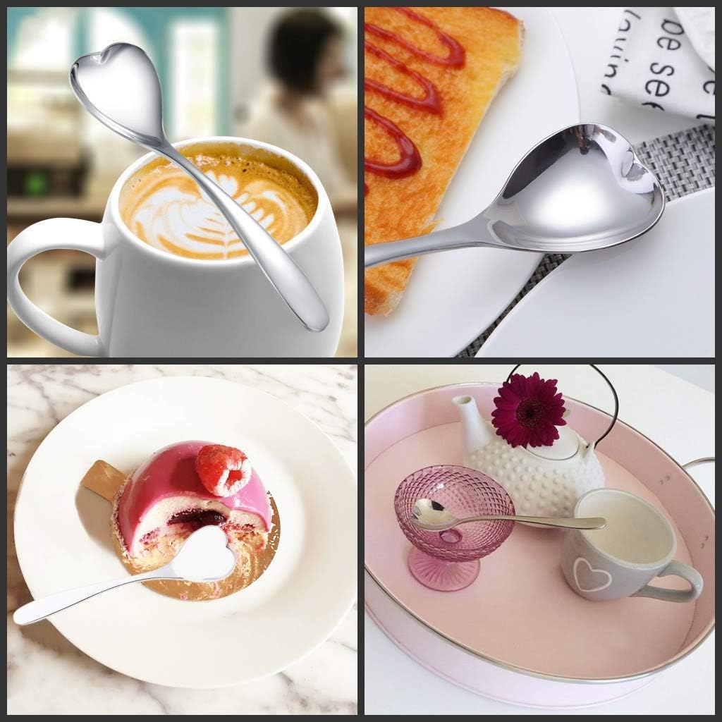 Cute Heart Shape Spoon, Stainless Steel Coffee Spoon, Dessert Tea Appetizer Spoon for Cake Ice Cream