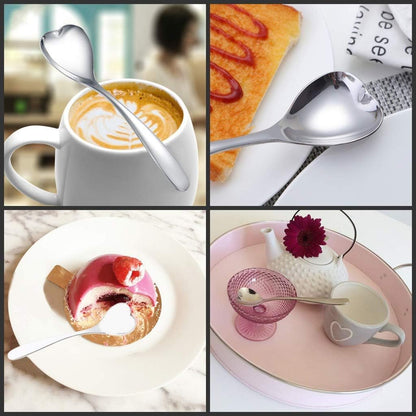 Cute Heart Shape Spoon, Stainless Steel Coffee Spoon, Dessert Tea Appetizer Spoon for Cake Ice Cream