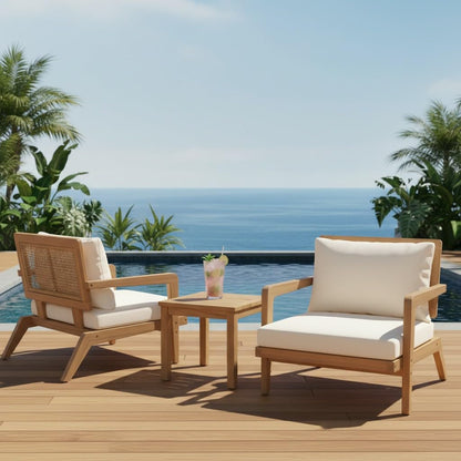 Christopher Knight Home Maeve Set of 2 Mid Century Modern Patio Furniture Acacia Wood Club Chairs, Outdoor Lounge Chairs, Relaxing Armchairs/Accent Chairs with Cushions for Patio, Light Teak+Beige