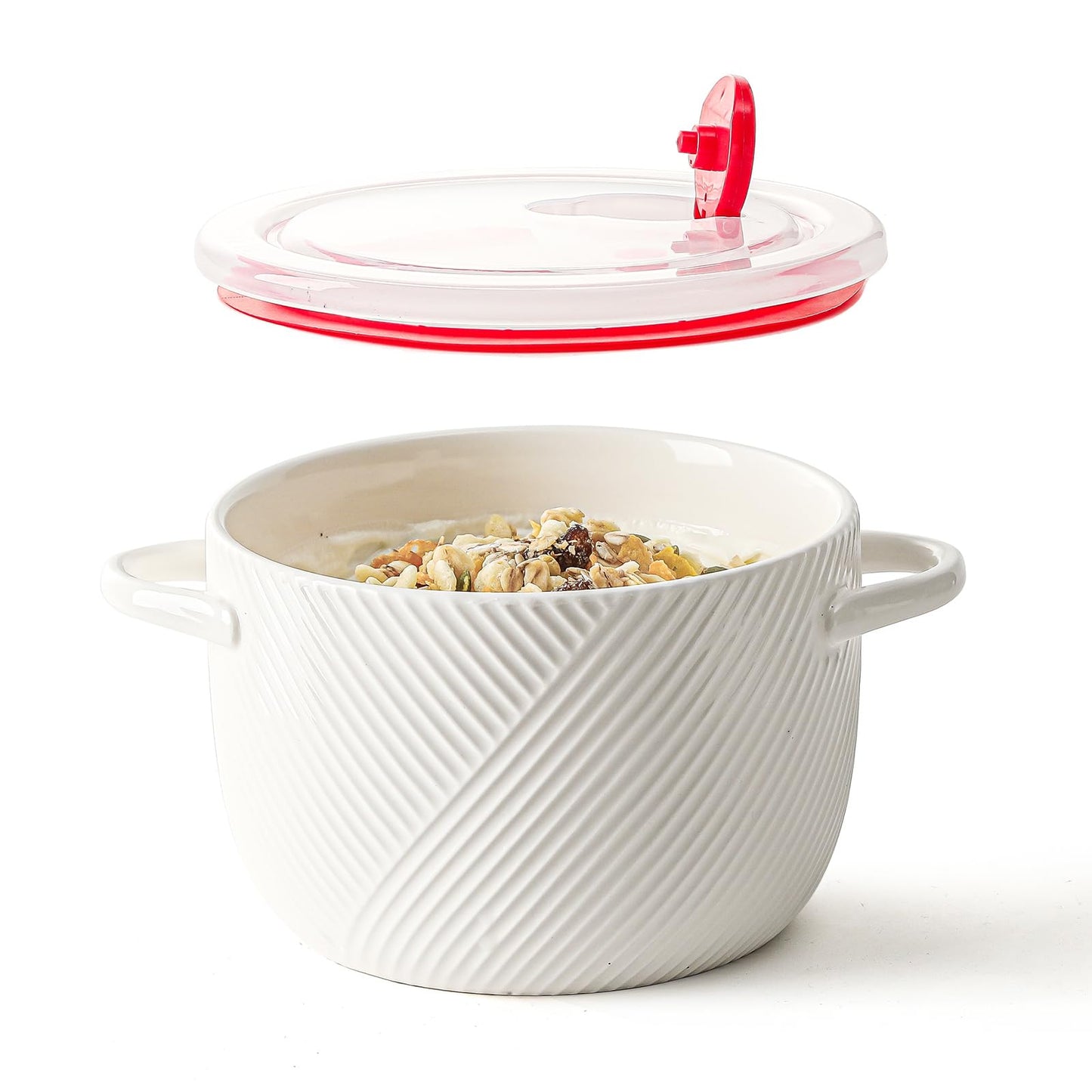 Adewnest Ceramic Soup Bowl with Lid & Handle: 32 oz Large Kitchen Container for French Onion Meal Prep Cereal Ramen Oatmeal Dorm Living Single Serve Dinner Work Lunch Food Storage - White 1 PCS