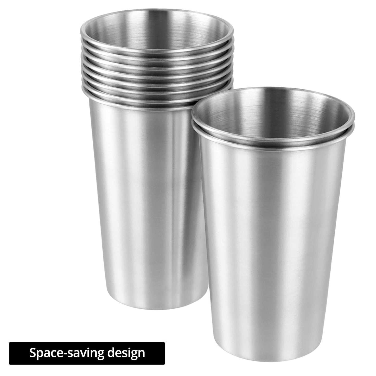 QWORK 13oz Stainless Steel Cups – 16 Pack Stackable Lightweight Metal Tumblers for Home, Camping & Parties
