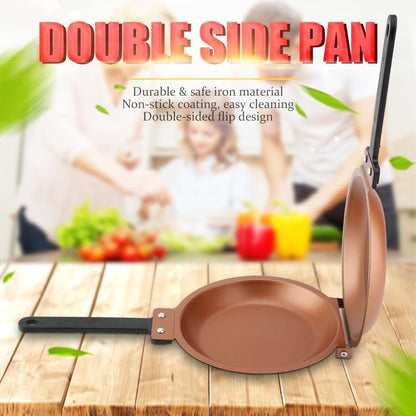 Walfront Double Side Non Stick Frying Pan, Gold, Flip Folding Pancake Maker for Household Kitchen
