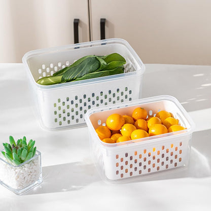 iayokocc 2 Pack Fruit Storage Containers for Fridge, Stackable Food Storage Containers with Removable Colander, Refrigerator Organizer with Drain Baskets Lids- Keeping Food Fresh Longer