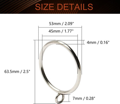 MroMax 24 Pcs Curtain Rings with Eyelets, 1-3/4 Inch Metal Silver, 45mm Inner Diameter, Fits 1-1/2 Inch Curtain Rod