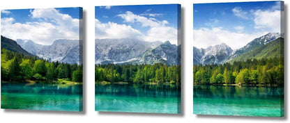 National Park Pictures for Living Room - Alps Sunset Lake Tree Landscape Canvas Artwork, 36" Wx16 H