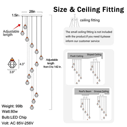 H142in Foyer Chandelier Big Chandeliers for High Ceiling Gold Pendant Light Fixture 26-Lights Crystal Chandelier Lighting Fixture for Living Room Staircase Villa