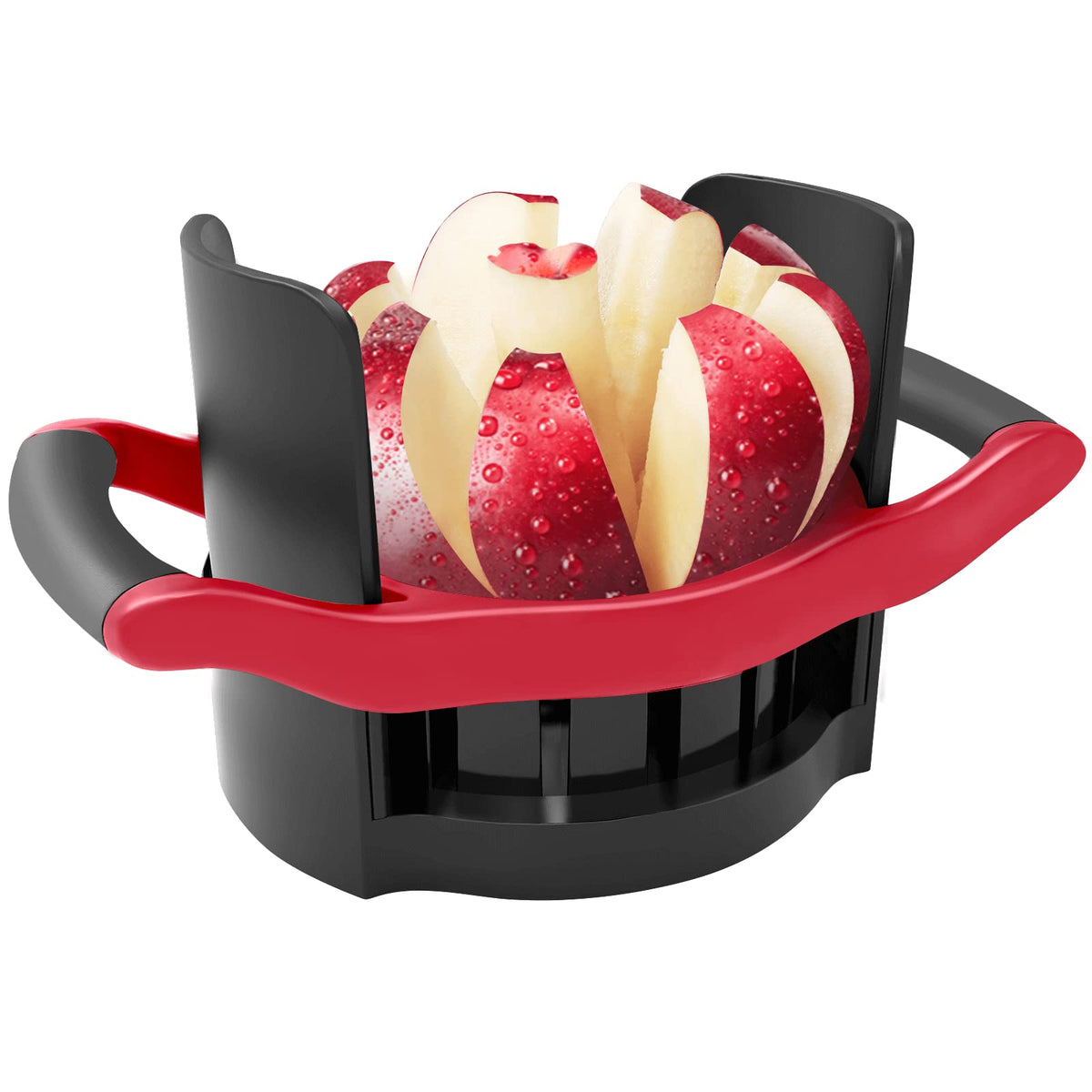 OOKUU Apple Slicer Corer, [Large Size] 8-Blade Heavy Duty Apple Cutter with Base, [Upgraded] Cut Apples All The Way Through, Stainless Steel Ultra-Sharp Blade, Fruit & Vegetable Divider, Wedger, Red