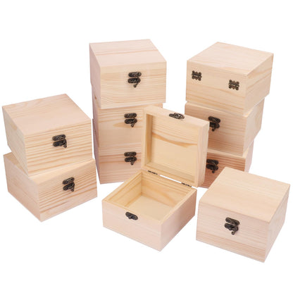 GNIEMCKIN 10 Pack Wooden Box, Unfinished Unpainted Wood Boxes for Crafts, DIY Projects, and Jewelry Storage (4.7x4.7x3.15 inch)