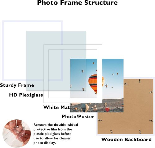 JCJMY 22x22 Picture Frame - White Wall Hanging Frame with Shatter-Resistant Plexiglass & 18x18 Mat
