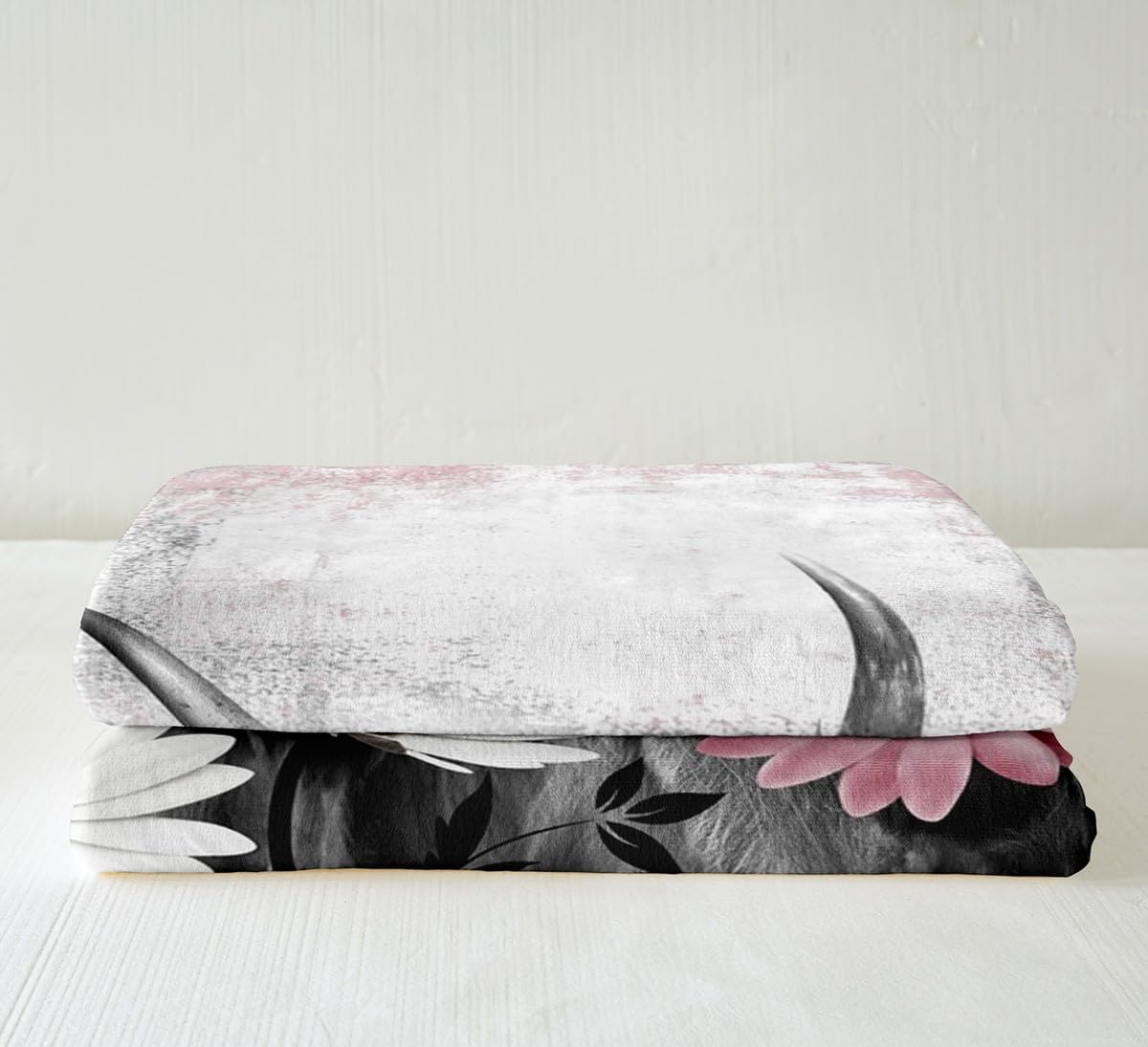 Highland Cow Blanket, 50"x60" Western Farmhouse Throw Blanket, Pink Oil Painting Sherpa Blanket for Living Room