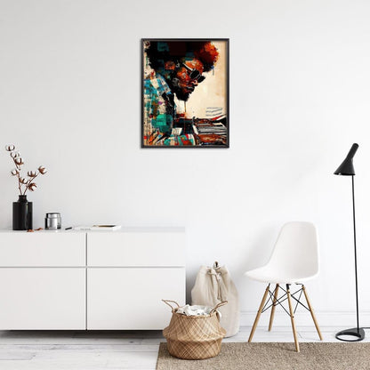 Black Aluminum Alloy Framed Piano Man Wall Art, Black Paintings for Modern Home Decoration, African American Wall Art