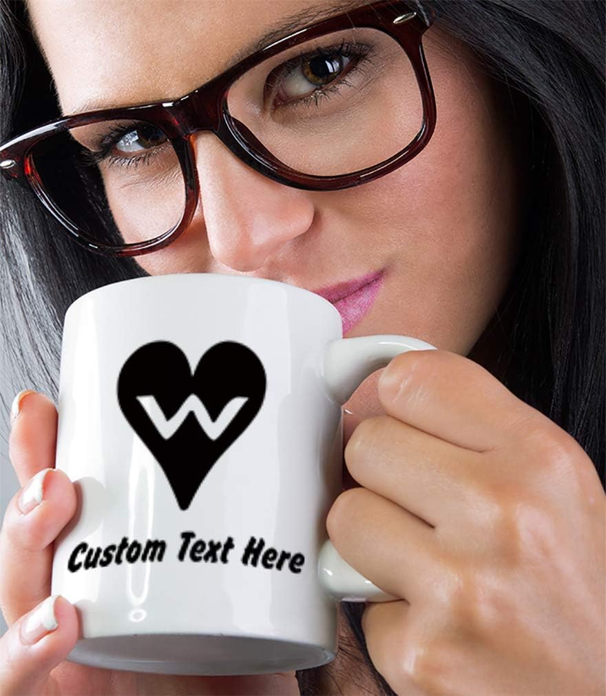 Custom Ceramic Coffee Mug, 11 Ounces "W" Heart Initial Monogram Letter W White Tea Cup, Love Personalized Text Here