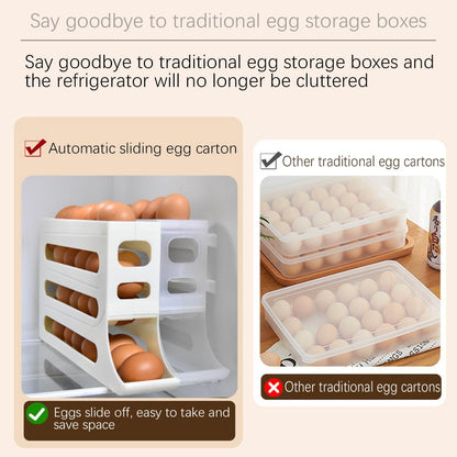 4 Tiers Egg Trays, Egg Holder for Fridge, Auto Rolling Organizer, Space-Saving 30 Large Capacity Egg Dispenser for