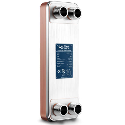 ALECOIL 4"x12"-10 Plates Heat Exchanger with 1" MPT Port Water to Water 316L Stainless Steel Brazed Plate Heat Exchanger for Water Heating, Floor Heating, Industrial and Commercial Refrigeration