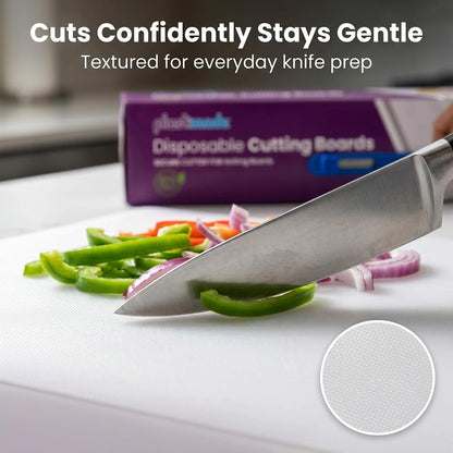 Plastimade Disposable Plastic Cutting Board | Easy To Use Flexible Cutting Board Sheets With Built In Sliding Cutter | For Thanksgiving Cooking Prep, Commercial, Traveling, Tailgating, Camping,