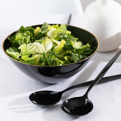 Bluesky Trading Black Plastic Organic Salad Bowl (Pack of 1), 112 Oz. with Sleek Gold Rim Design