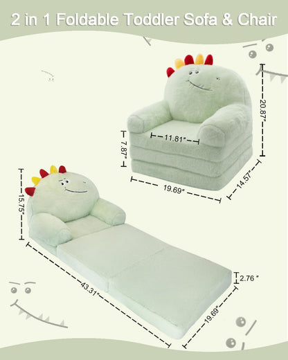 2-in-1 1-3 Toddler Chair Toddler Couch: Kids Chairs Comfy Kids Sofa Fold Out for Girls and Boys Years Old, Green