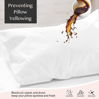 Zippered Waterproof Pillow Protectors, 2 Pack Standard, Soft Comfortable Sateen Cotton Pillowcase - 20x26