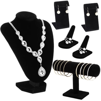 Wenqik 6 Pcs Velvet Jewelry Display Set Velvet Necklace Mannequin Bust Stand T Bar Bracelet Holder 2 Earring Stand 2 Ring Finger Jewelry Holder for Home Decor Showcase