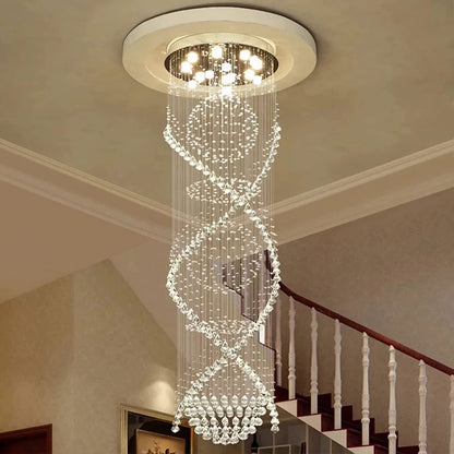 7PM Chandelier for Staircase, Crystal Foyer Chandelier High Ceiling, Modern Raindrop Chandeliers Flush Mount Ceiling Light Fixture for Spiral Staircase, Foyer, Entryway, High Ceiling W25.6 X H 98.4"