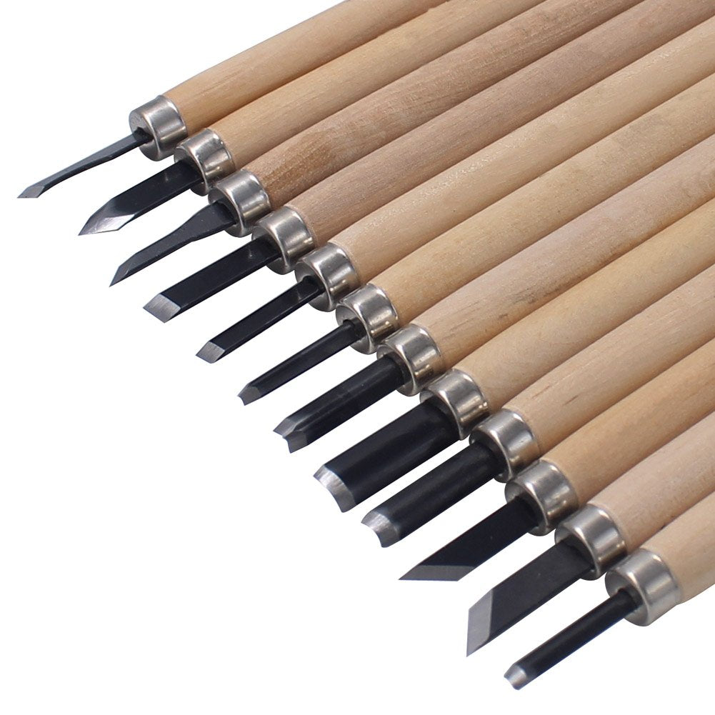 HAZOULEN Wood Carving Knife Set, 12 Pcs Carving Tools for DIY Sculpture Beginners