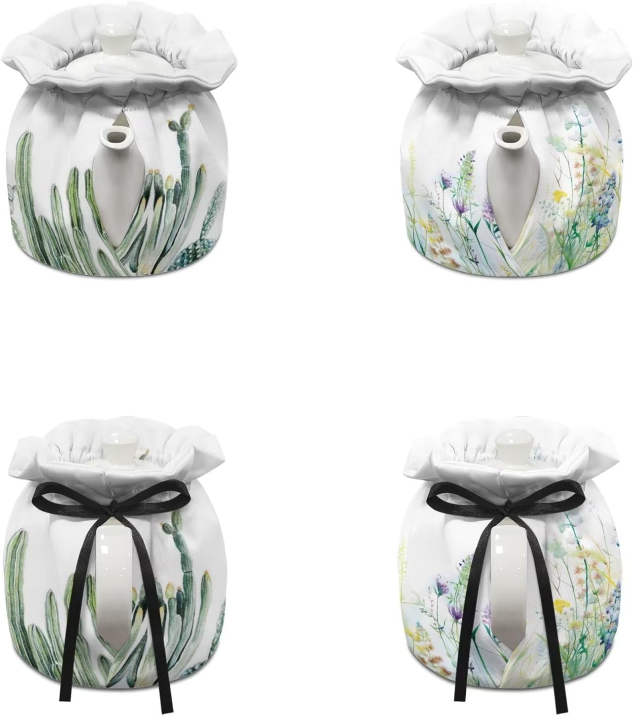 Kettle Cover Teapot Cozy, Insulated Breakfast Pot Cover, 2Pcs Set with Elastic Band for Household, Cactus and Purple