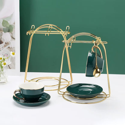 Coffee Mug Holder, 4 Hooks Metal Iron Gold Countertop Coffee Cup Tree Holder Stand for Kitchen Decor