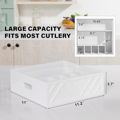 Utensil Holder for Party - Rustic Wood Silverware Caddy with 7 Compartments for Plates and Utensils