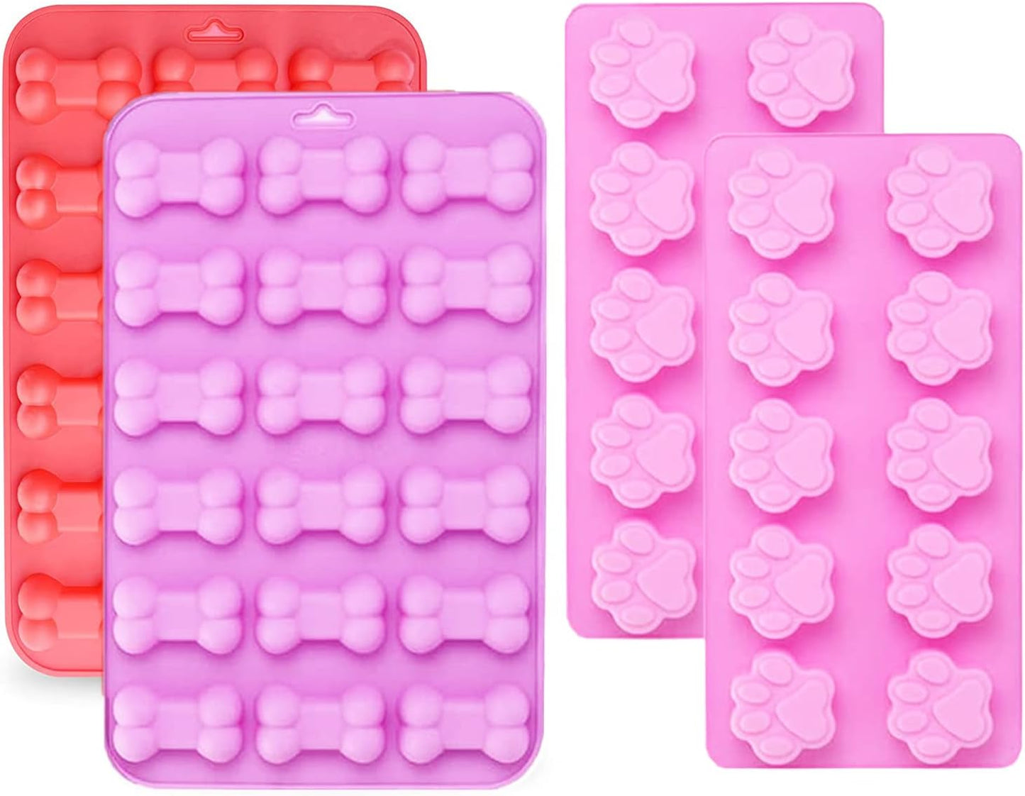 Silicone Molds Puppy Dog Paw and Bone, Non-Stick Food Grade Molds for Chocolate, Candy, and Cupcake Baking (Set of 4)