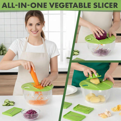 5-in-1 Salad Spinner Large with Lid Vegetable Washer and Dryer Fruit Cleaner Vegetable Chopper & Slicer with 5 Blades, 5 Qt Lettuce Spinner Strainer Shredder Bowl Egg Yolk Separator for Easy Meal Prep