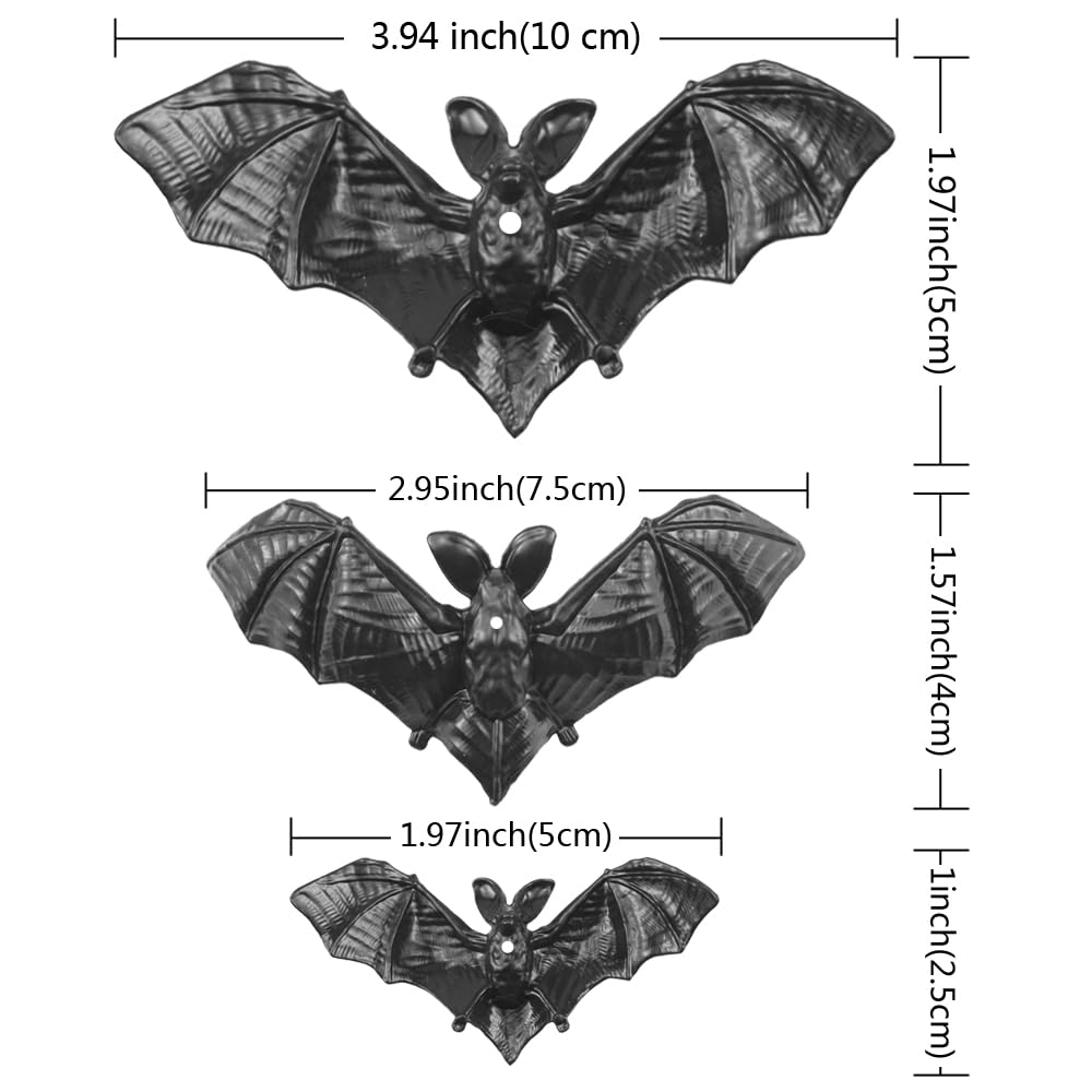 Saktopdeco 50 PCS Black Hanging Bats Plastic 3D Halloween Bat Party Ornament for April Fool's Haunted House Decorations