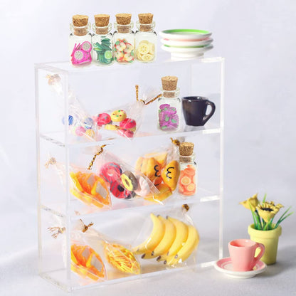 13 Packs Cute 1:12 Miniature Dollhouse Food Lollipop Toast Cheese Bread Donut Fruit Slice Jar Glass Bottle Mini Kitchen Scene Model Simulation DIY Decoration Accessories