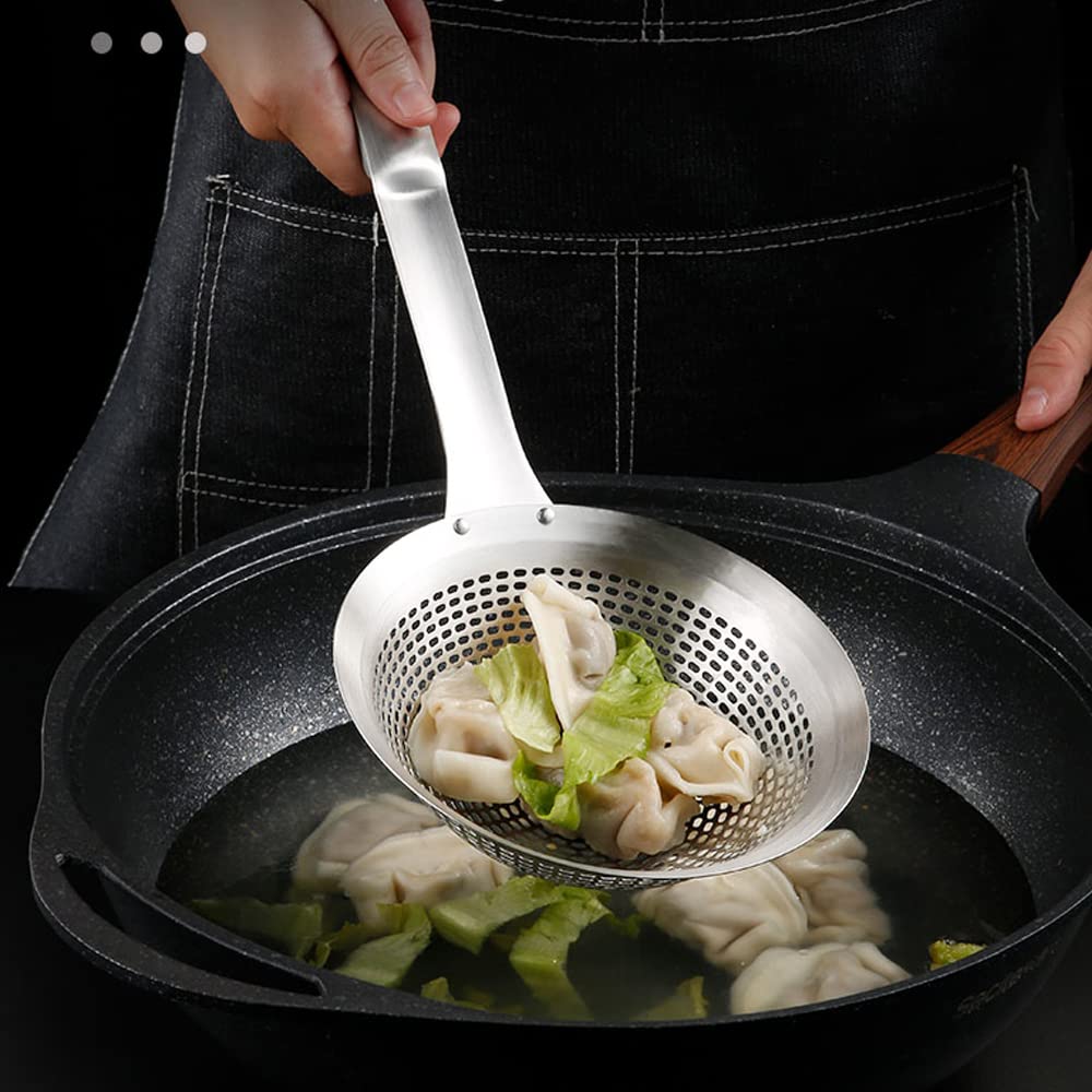 Fine Mesh Stainless Steel Metal With HoleSieve Food Strainer Grease Spider Skimmer And With Handle Large Holes Slotted Colander Frying Spoon Set,Handheld For Kitchen Cooking And Filter Food Residues