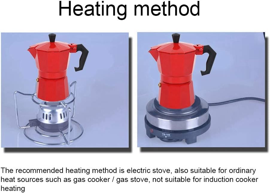 Classic Stovetop Espresso Maker, 6-Cup Capacity Aluminum Coffee Machine Moka Pot for Home or Office Use (Red)