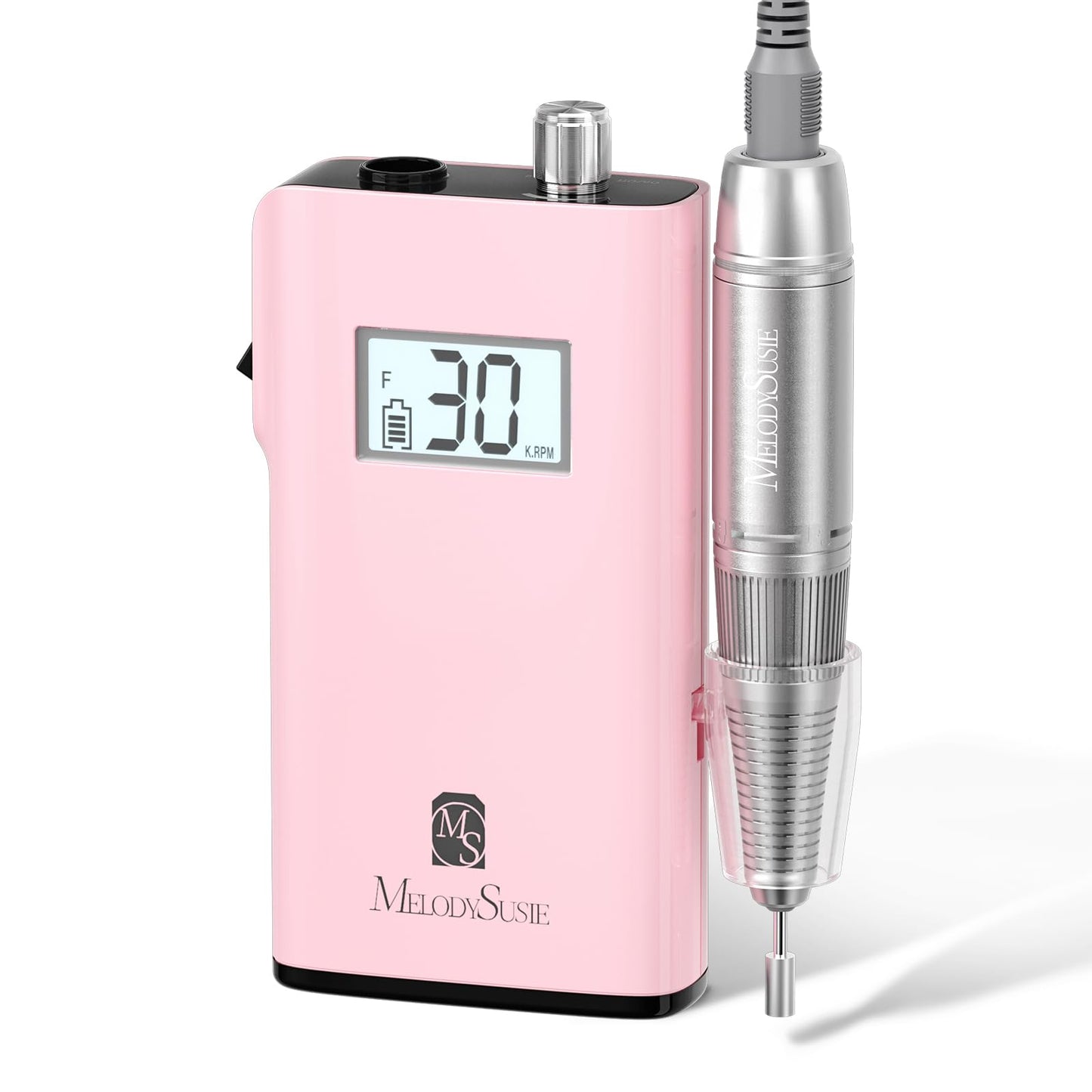 MelodySusie Professional Rechargeable 30000 RPM Nail Drill,SC320H Portable Electric E File Scamander, Acrylic Gel Grinder Tools with 6 Bits and Sanding Bands for Manicure Pedicure Carve Polish(Black)