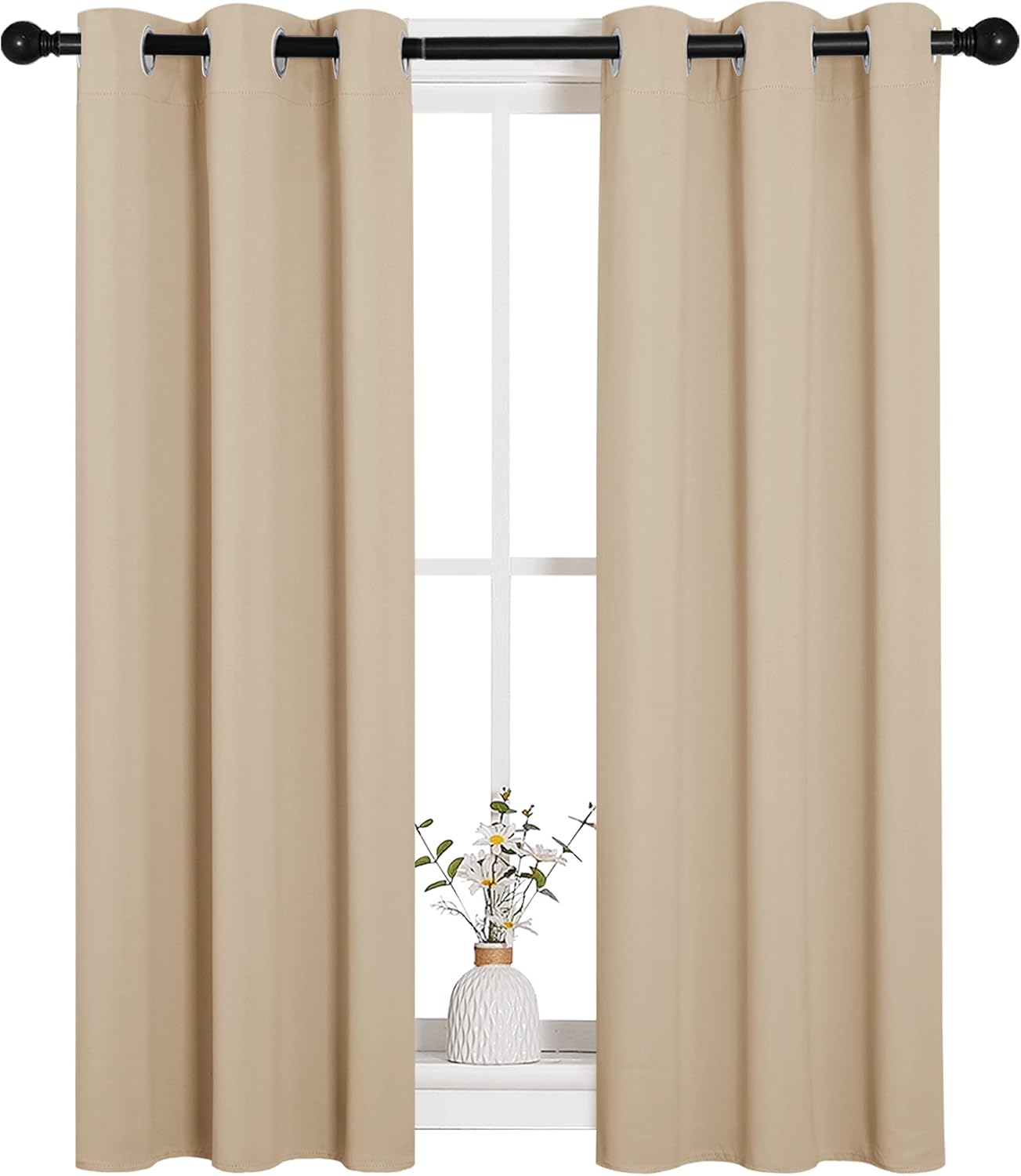 NICETOWN Room Darkening Curtain Panels - Thermal Insulated Grommet Drapes for Living Room | Biscotti Beige, 2 Panels (W29 x L45-Inch)