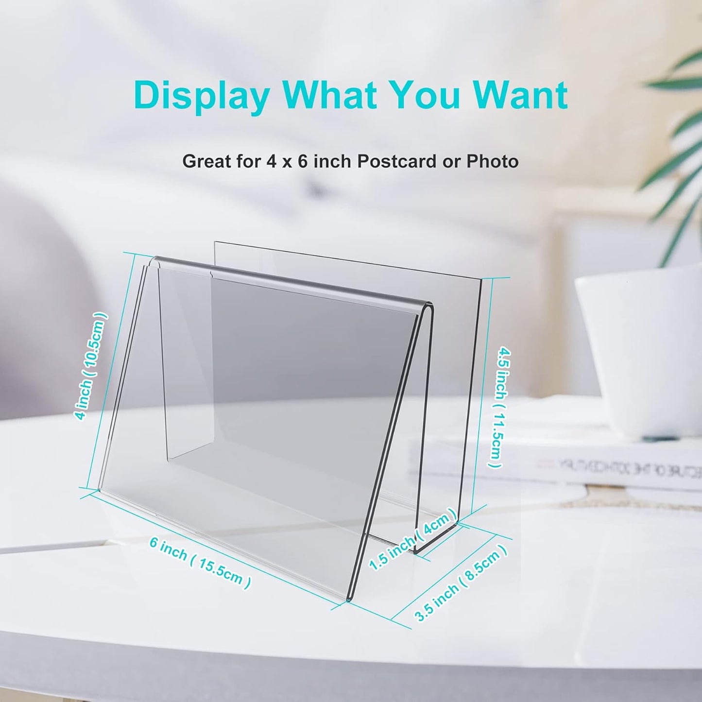 Acrylic Postcard Display Stand, 4 x 6 in Clear Easel Holder for Pictures, Books, Cards, Artworks, 2PC