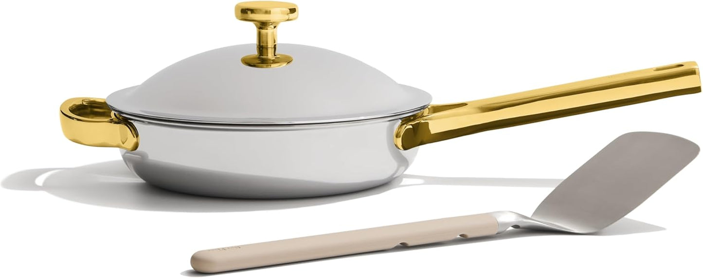 Our Place Mini Titanium Always Pan Pro - 8.5" PFAS-Free Nonstick Frying Pan with Spatula | Chef-Grade Tri-Ply Stainless Steel & Aluminum | Induction & Oven-Safe up to 750°F | Gold