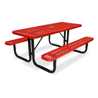 6' Rectangular Heavy-Duty Expanded Metal Red Picnic Table
