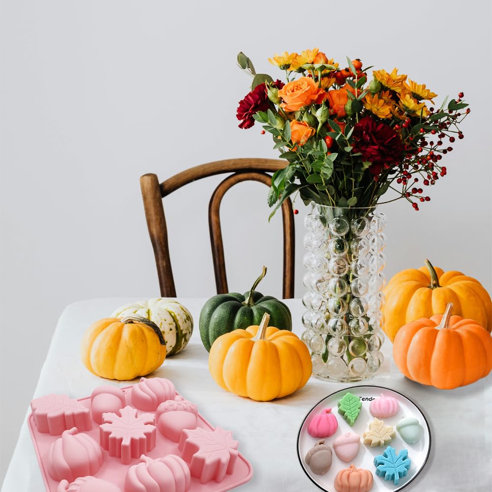 2 Pack Pumpkin Leaf Molds Silicone, 3D Harvest Fest Themed Butter Molds DIY Baking Tool for Thanksgiving Fall Hazelnuts Butter Chocolate Cake Dessert Candy Mousse Pastry Cupcake Topper Handmade Soap