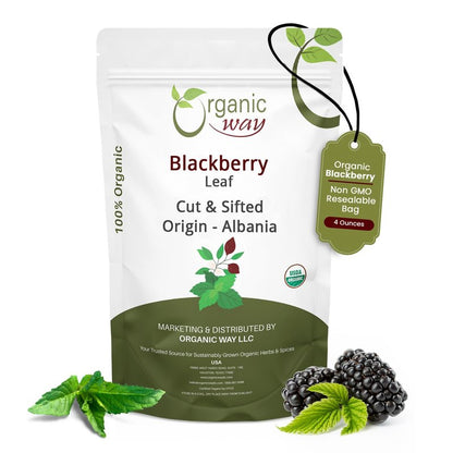 Organic Way Blackberry Leaf (Rubus fruticosus) Cut & Sifted - Herbal Tea | European Wild-Harvest | Organic & Kosher Certified | Non GMO & Gluten Free | USDA Certified | Origin - Albania (1/4 LBS)
