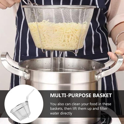 Tofficu Deep Fry Basket with Handle, Foldable 6-Inch Stainless Steel Mesh Frying Basket for Kitchen