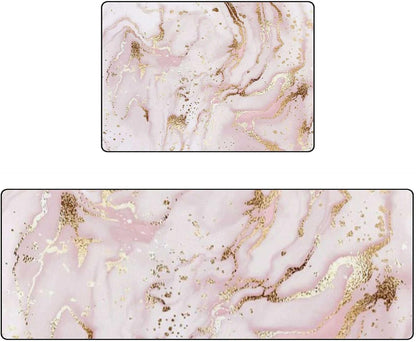 ZKLZI 2 Set Set 17.729.1Inch 17.758.2Inch Kitchen Rugs Kitchen Mats for Floor Pieces Liquid Marble Painting Gold Pink