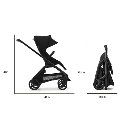 Bugaboo Dragonfly City Stroller - Lightweight Compact Baby Stroller with One Hand Easy Fold in Any Position, Full Suspension, XL Underseat Basket - Midnight Black